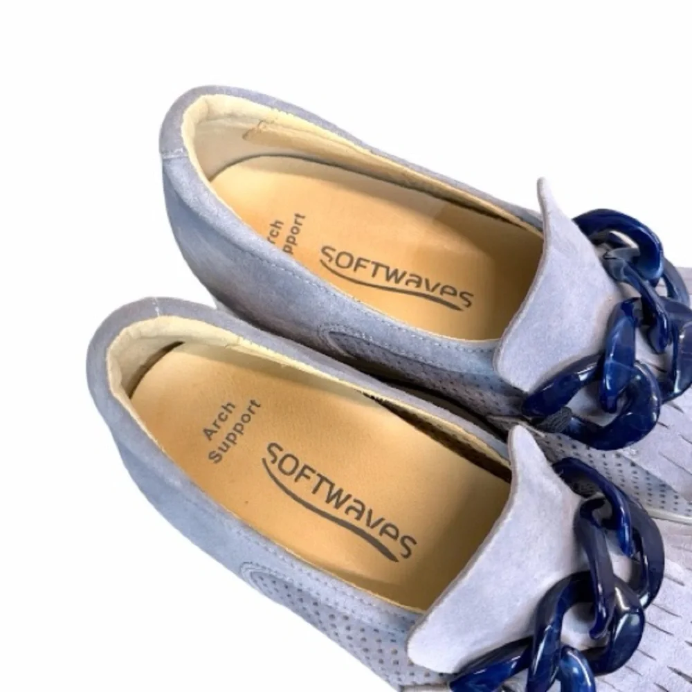 Softwaves Cadie Slip On Platform Loafers Blue Suede Comfort Shoes 37.5